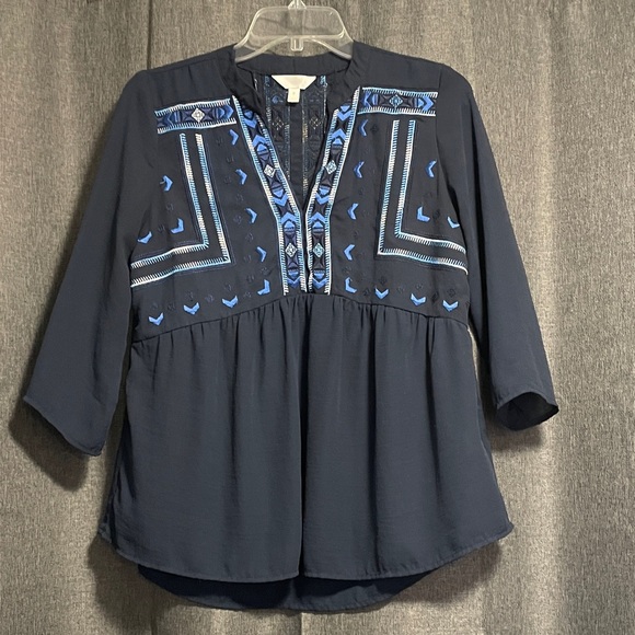 Adiva Tops - Adiva Navy Blouse with Blue Embroidery